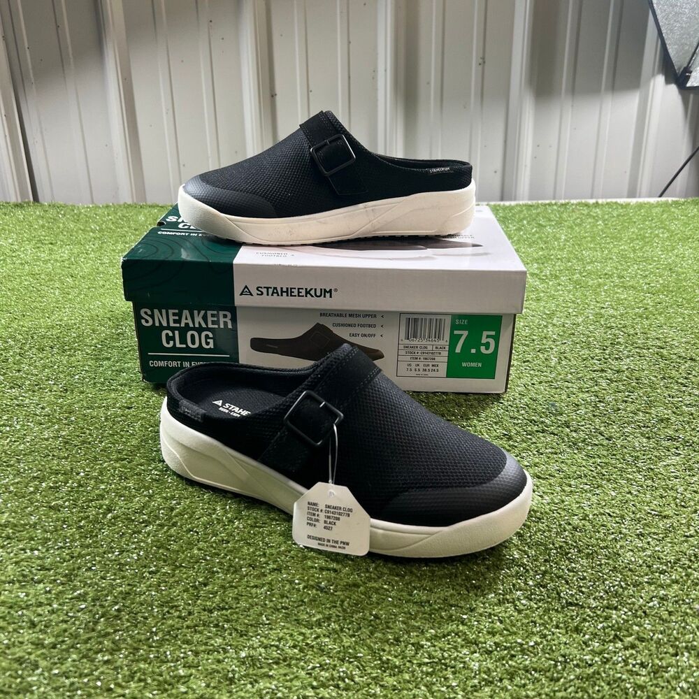 Staheekum Sneaker Clog Women's Size 7.5 Black Mesh Buckle Strap Slip On Shoes